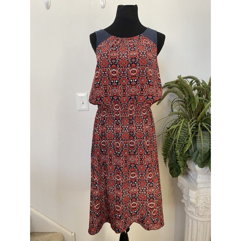 Athleta‎ Martinique Knee Length Geometric Dress Size L - Picture 2 of 8